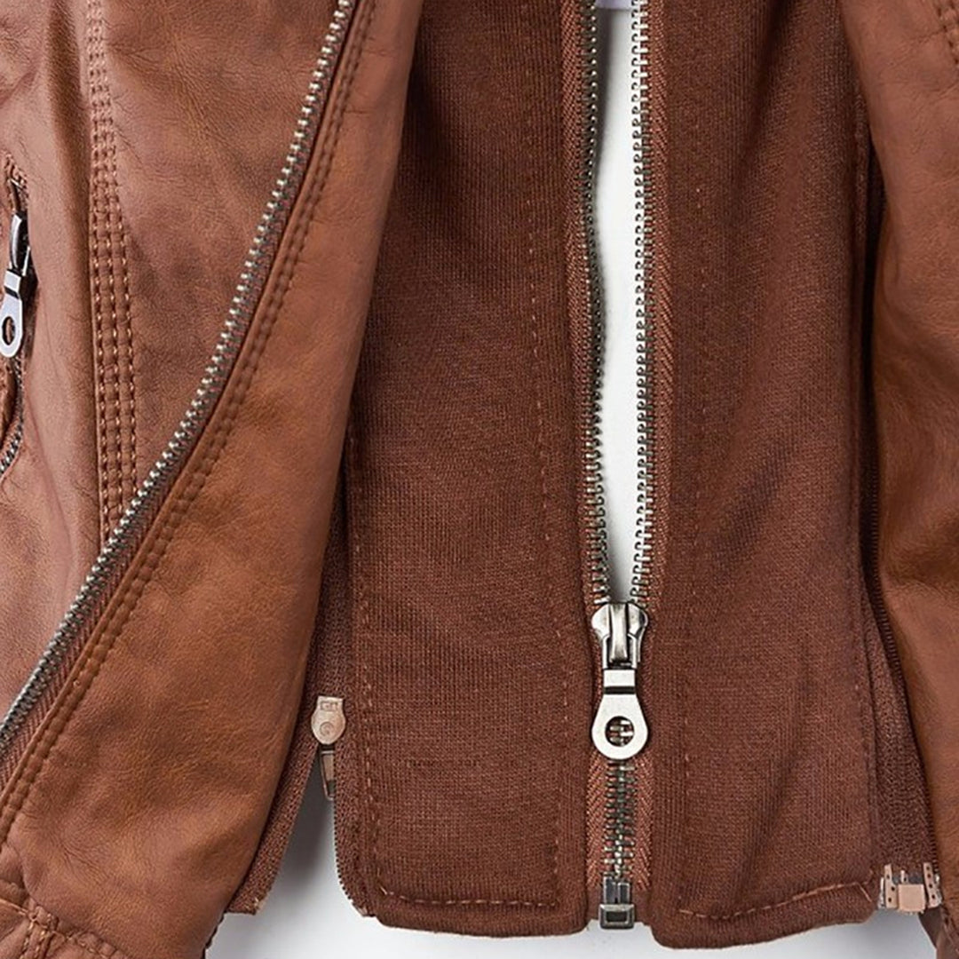 Zara | Chic Hooded Faux Leather Moto Jacket With Zip Details