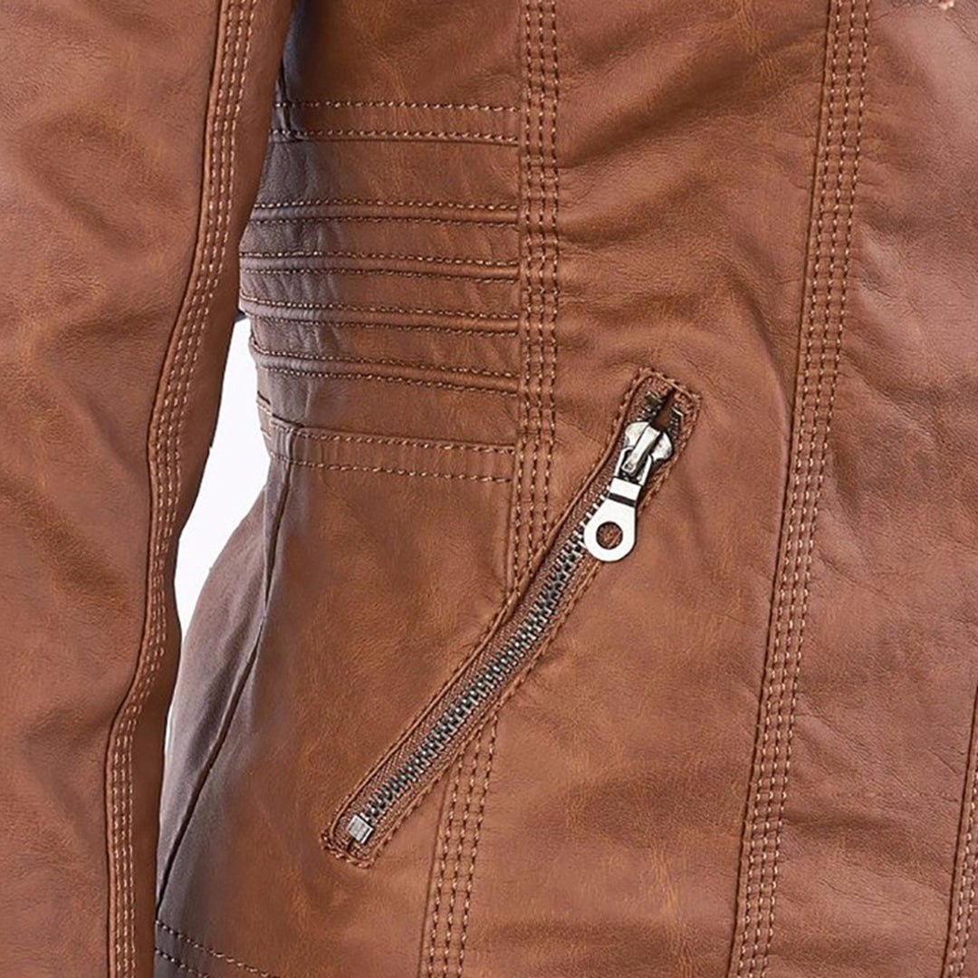 Zara | Chic Hooded Faux Leather Moto Jacket With Zip Details