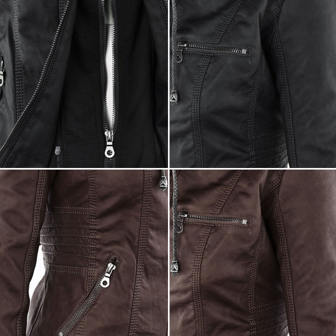 Zara | Chic Hooded Faux Leather Moto Jacket With Zip Details