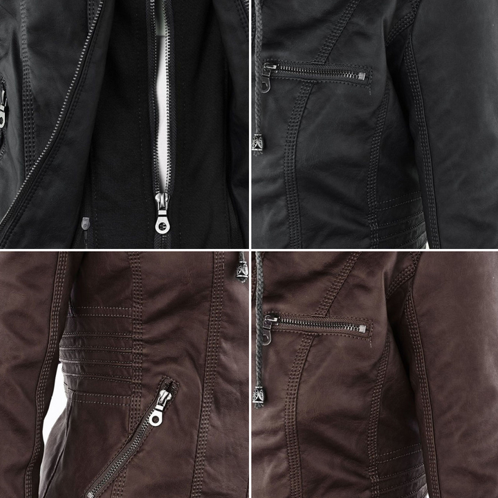 Zara | Chic Hooded Faux Leather Moto Jacket With Zip Details
