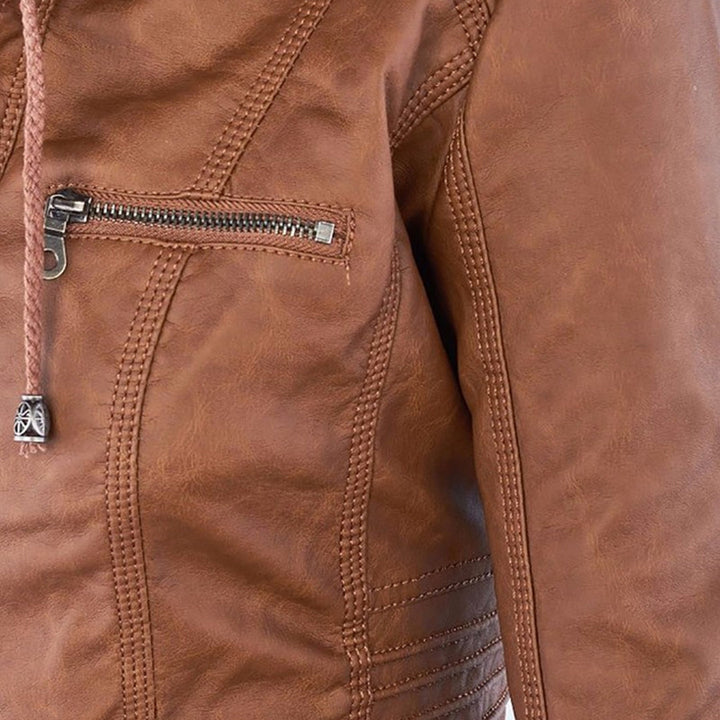Zara | Chic Hooded Faux Leather Moto Jacket With Zip Details