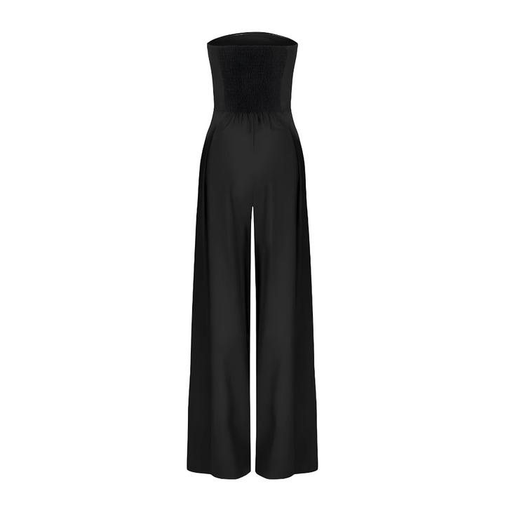 Nataly | Elegant Strapless Wide Leg Navy Jumpsuit