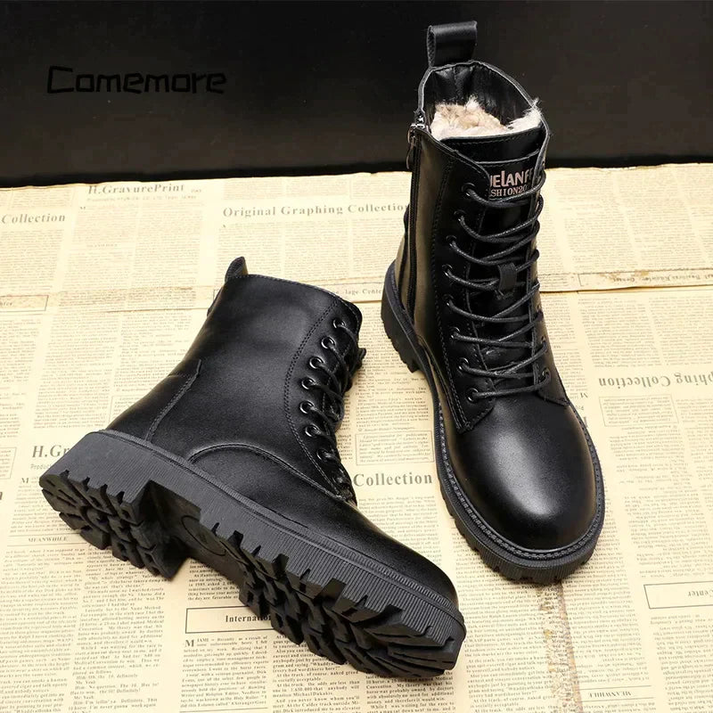 Iris | Stylish Lace-Up Combat Boots With Fur Lining