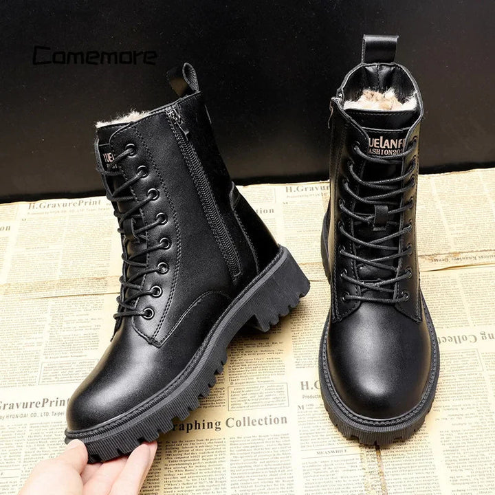 Iris | Stylish Lace-Up Combat Boots With Fur Lining