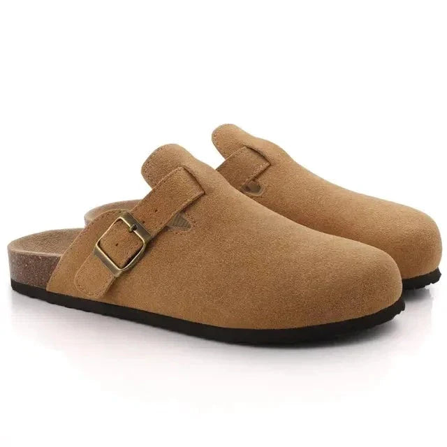 Ophelia | Elegant Suede Buckle Clogs With Cork Sole