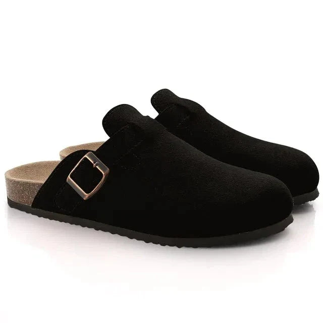 Ophelia | Elegant Suede Buckle Clogs With Cork Sole