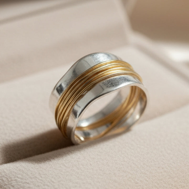 Serena | Elegant Silver Golden Wire Wrap Statement Ring