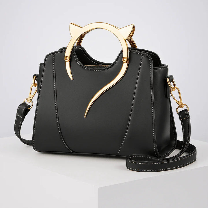 Felicity | Chic Cat Ear Structured Handbag With Gold Hardware