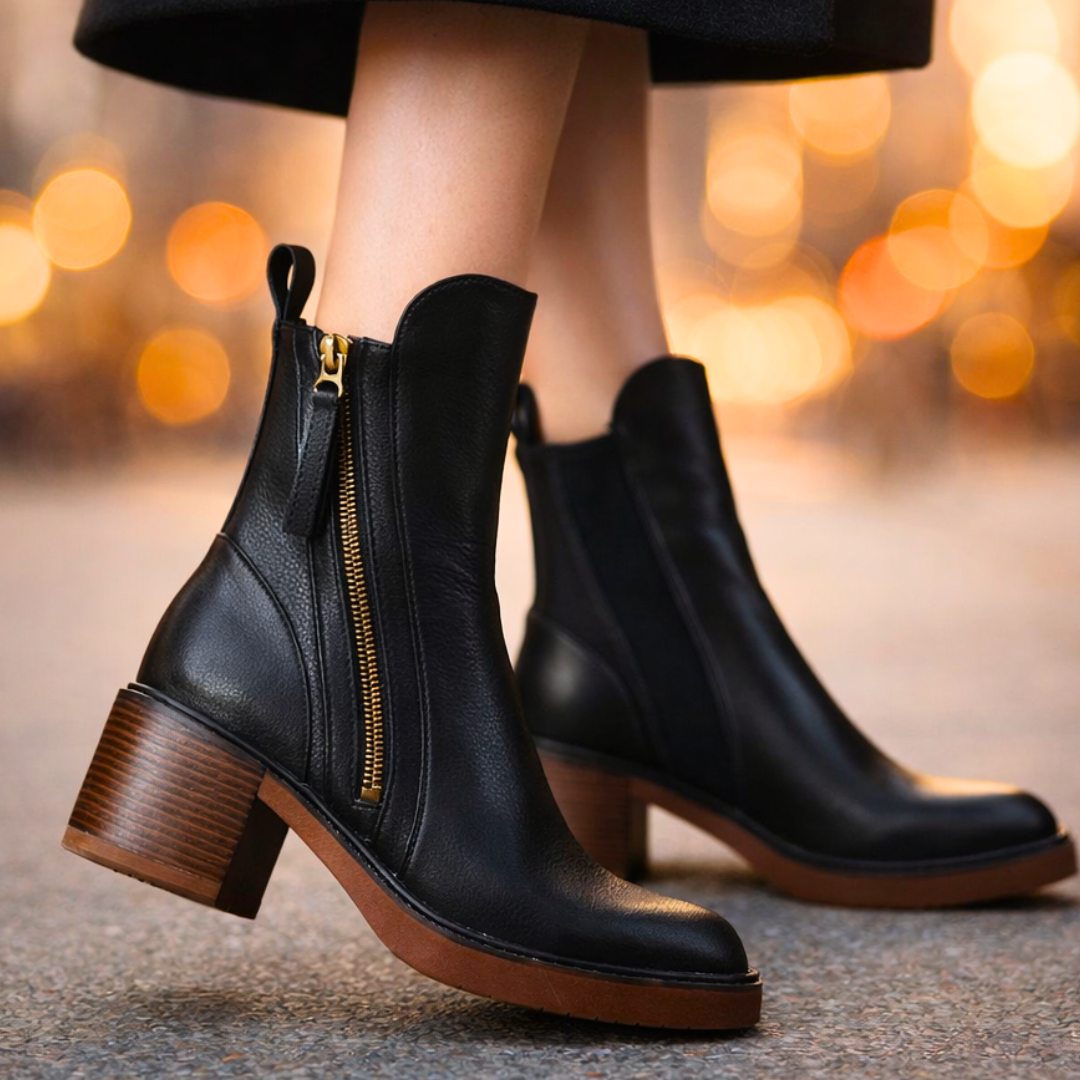 Penelope | Elegant Leather Block Heel Ankle Boots
