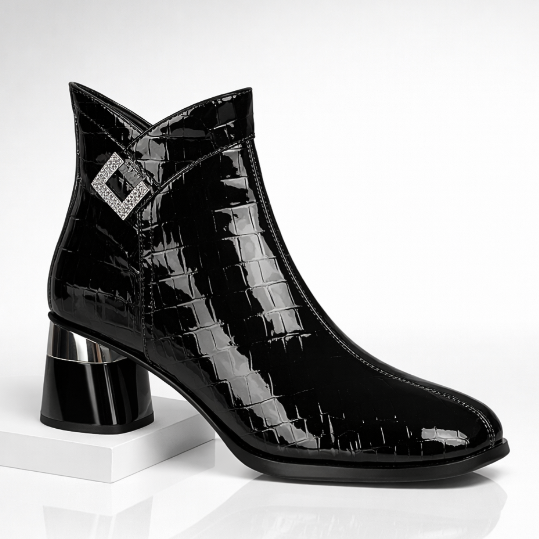 Luna | Chic Croc-Embossed Block Heel Ankle Boots