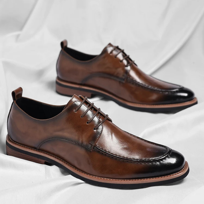 Lorenzio | Elegant Men's Brown Leather Oxford Dress Shoes