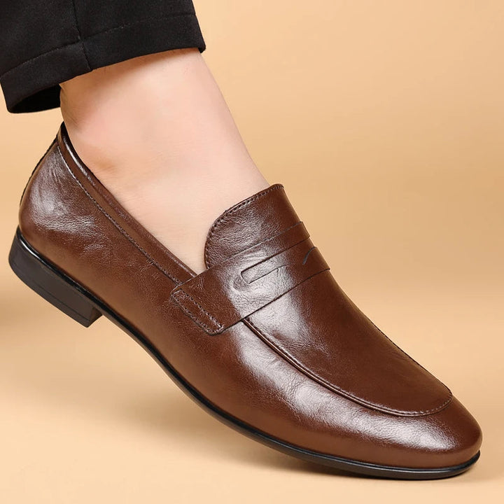 Harper | Sleek Black Leather Slip-On Dress Loafers For Men
