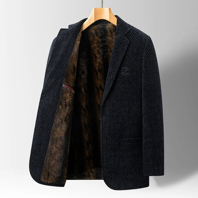Marcus | Stylish Textured Wool Blazer With Faux Fur Lining