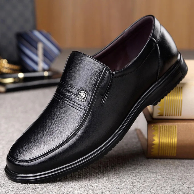 Maxwell | Sleek Black Leather Slip-On Loafers For Men