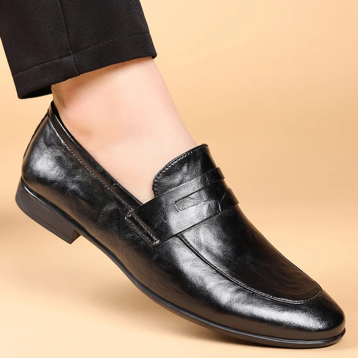 Harper | Sleek Black Leather Slip-On Dress Loafers For Men