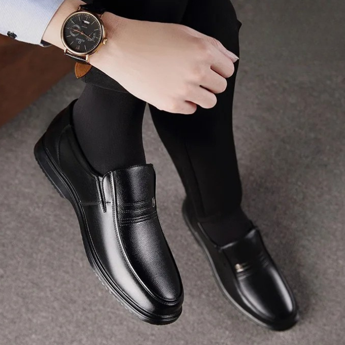 Maxwell | Sleek Black Leather Slip-On Loafers For Men