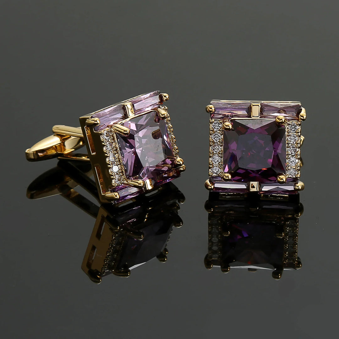 Montgomery | Elegant Purple Crystal Cufflinks Men - Gold Accent