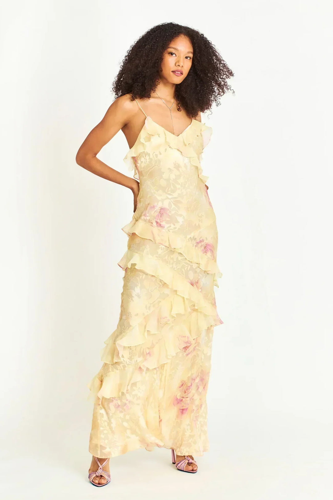 Sybil | Elegant Tiered Ruffle V-Neck Floral Maxi Dress