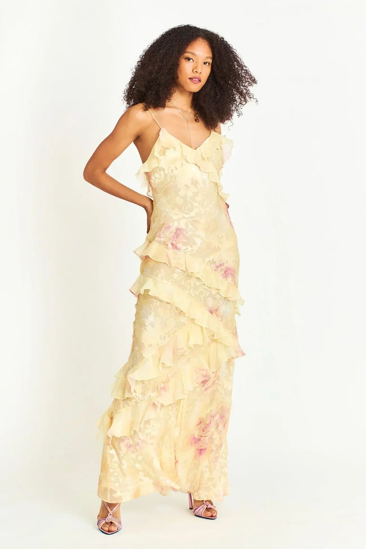 Violet | Elegant Halter Ruffle Tiered Maxi Dress