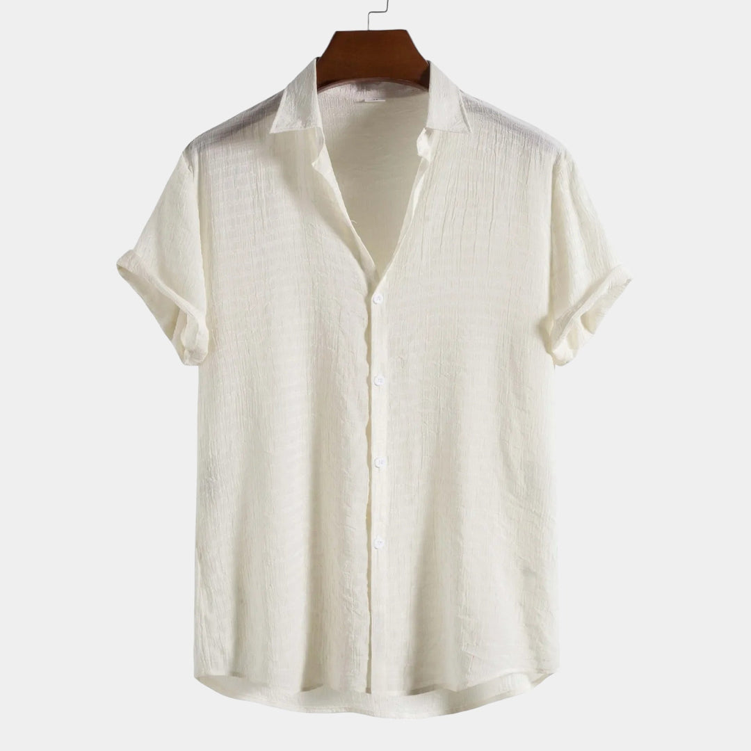 Caspian | Elegant White Linen Short Sleeve Button Up Shirt Men
