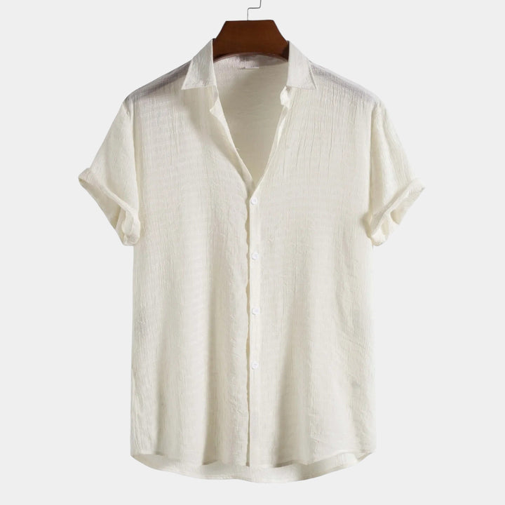 Caspian | Elegant White Linen Short Sleeve Button Up Shirt Men