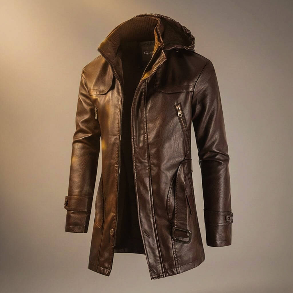 Wren | Sleek Hooded Leather Jacket With Fleece Lining
