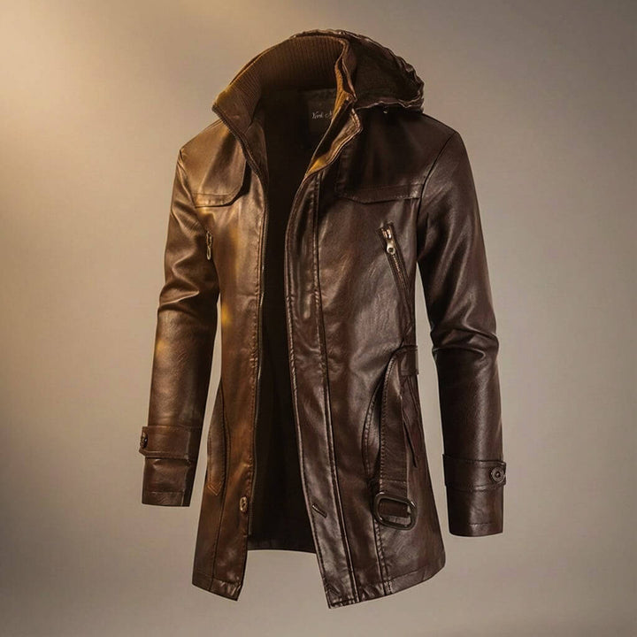 Wren | Sleek Hooded Leather Jacket With Fleece Lining