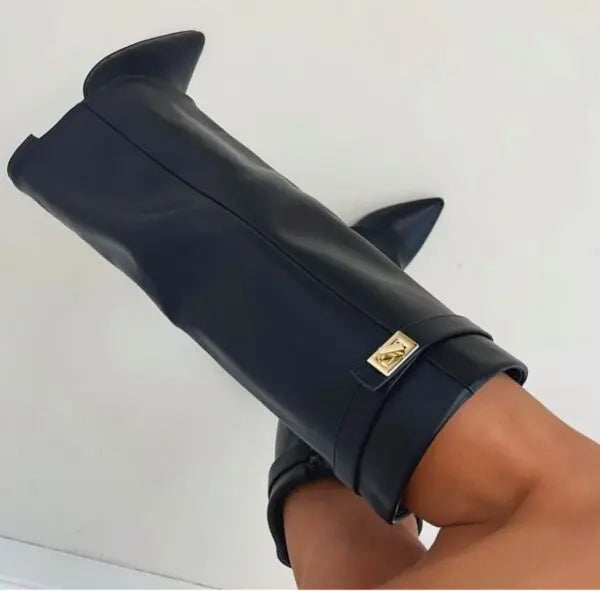 Victoria | Elegant Knee High Suede Boots With Block Heels