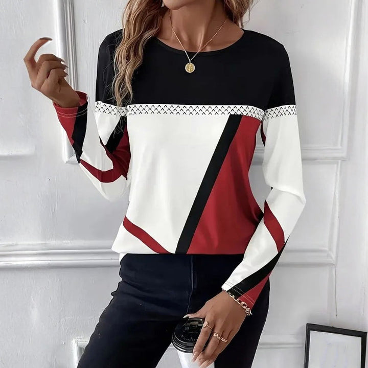 Wren | Stylish Color Block Long Sleeve Top With Geometric Pattern