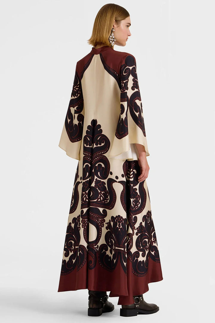 Winifred | Elegant V-Neck Baroque Print Maxi Dress With Bell Sleeves