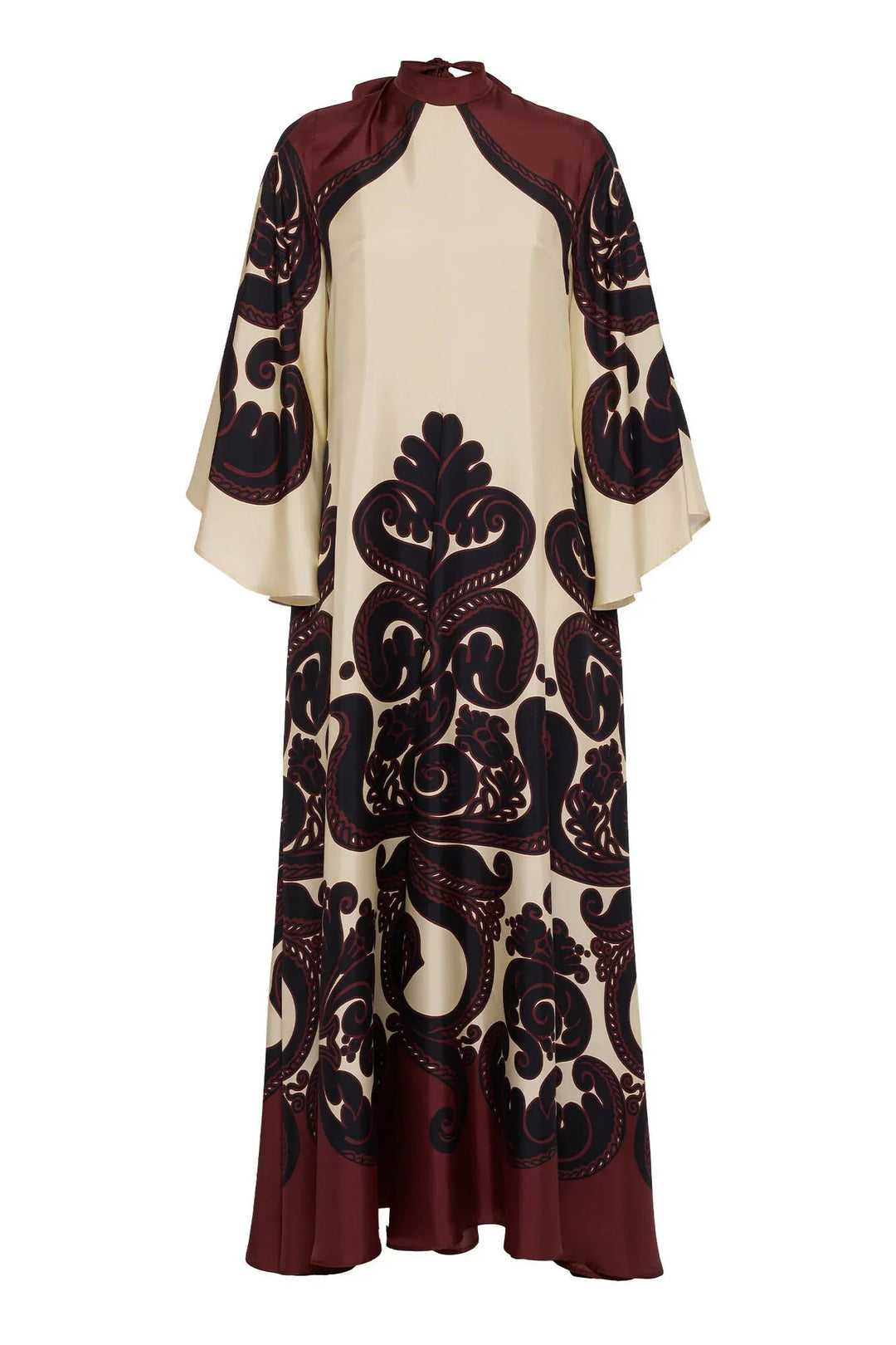 Winifred | Elegant V-Neck Baroque Print Maxi Dress With Bell Sleeves