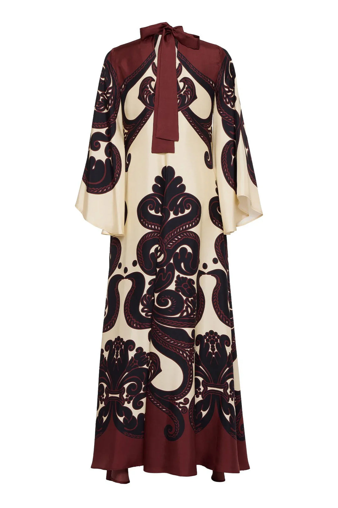 Winifred | Elegant V-Neck Baroque Print Maxi Dress With Bell Sleeves