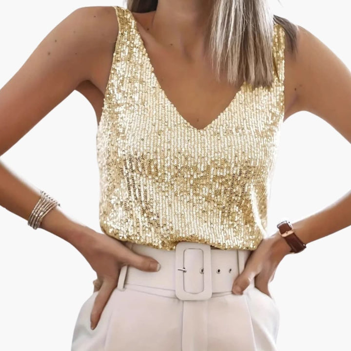 Talia | Elegant Sequined V-Neck Sleeveless Top For Women