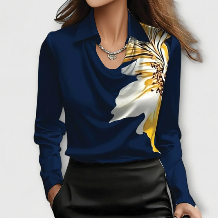 Evy | Elegant Satin Cowl Neck Long Sleeve Blouse