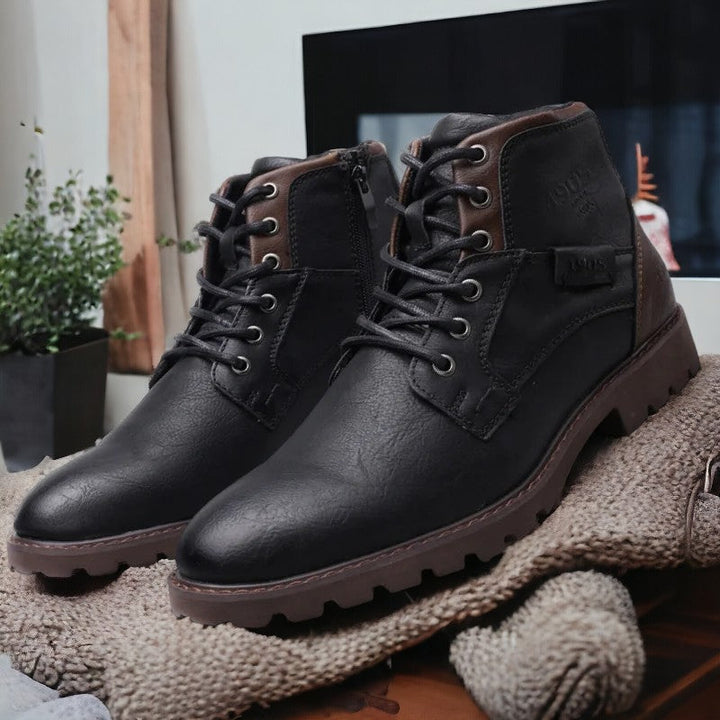 Evelyn | Stylish Brown Leather Ankle Work Boots Men - Lace Up