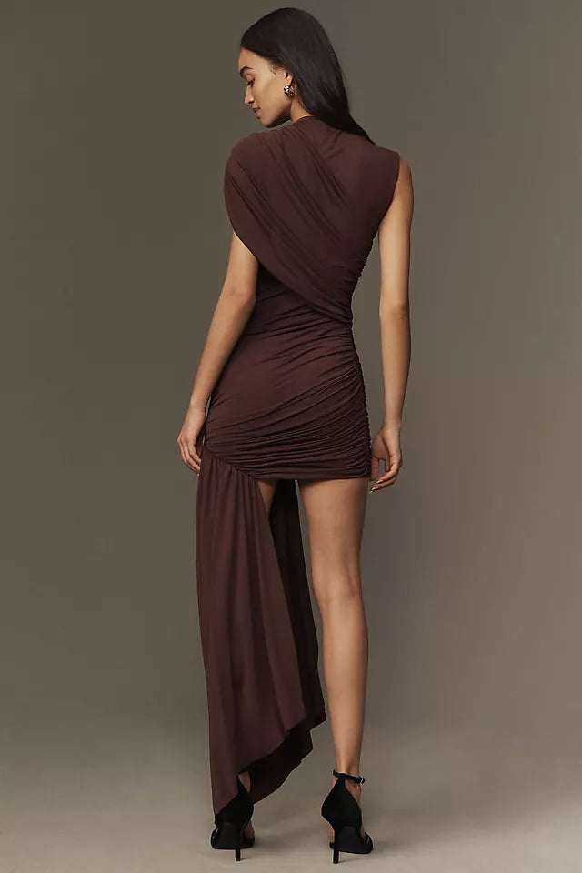 Raina | Elegant Draped Jersey Mini Dress With Asymmetrical Detail