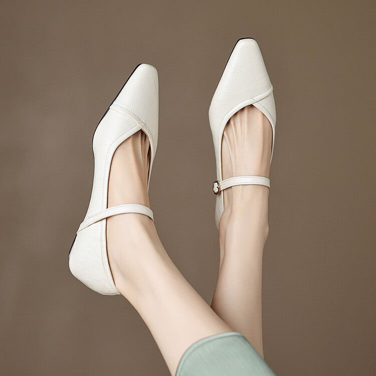 Rosemarie | Elegant Pointed Toe Mary Jane Flats With Ankle Strap
