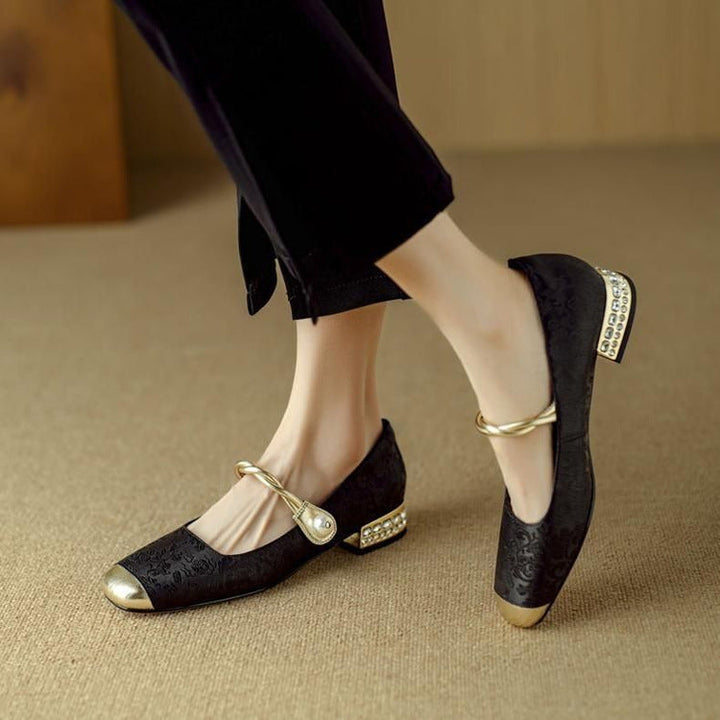 Naila | Elegant Pearl Strap Mary Jane Low Heel Pumps