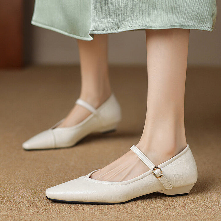 Rosemarie | Elegant Pointed Toe Mary Jane Flats With Ankle Strap