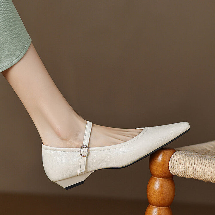Rosemarie | Elegant Pointed Toe Mary Jane Flats With Ankle Strap