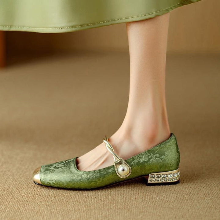 Elena | Elegant Pearl Embellished Mary Jane Low Heel Pumps