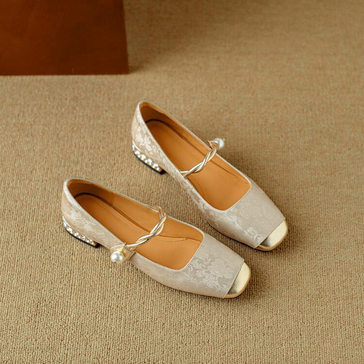Naila | Elegant Pearl Strap Mary Jane Low Heel Pumps