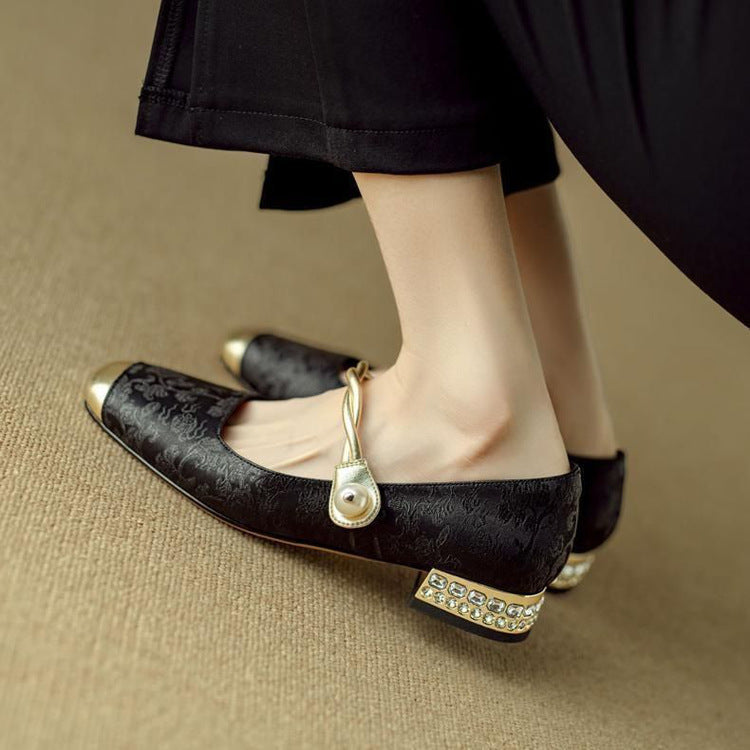 Naila | Elegant Pearl Strap Mary Jane Low Heel Pumps