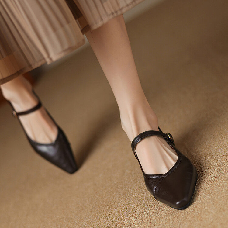 Rosemarie | Elegant Pointed Toe Mary Jane Flats With Ankle Strap