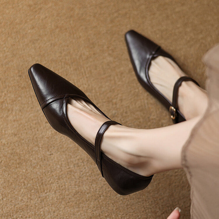 Rosemarie | Elegant Pointed Toe Mary Jane Flats With Ankle Strap