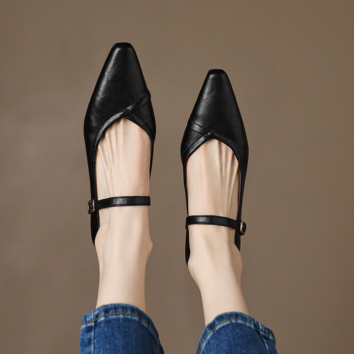 Rosemarie | Elegant Pointed Toe Mary Jane Flats With Ankle Strap