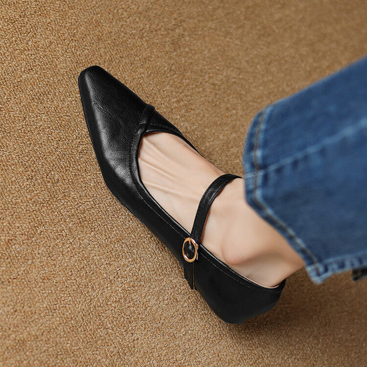 Rosemarie | Elegant Pointed Toe Mary Jane Flats With Ankle Strap
