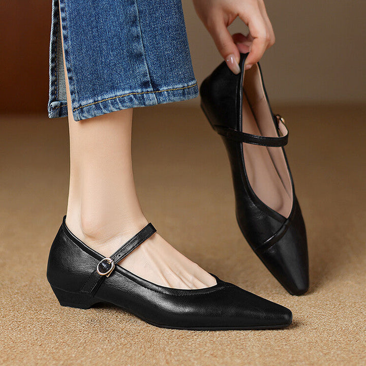 Rosemarie | Elegant Pointed Toe Mary Jane Flats With Ankle Strap