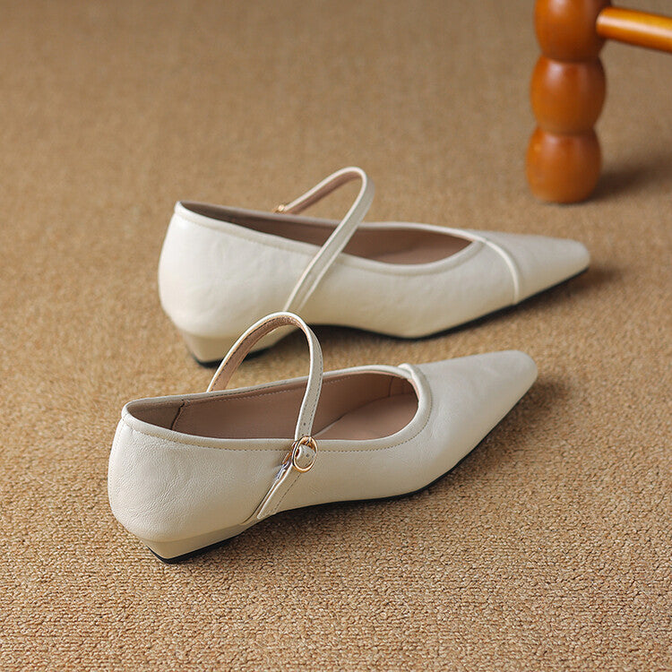 Rosemarie | Elegant Pointed Toe Mary Jane Flats With Ankle Strap