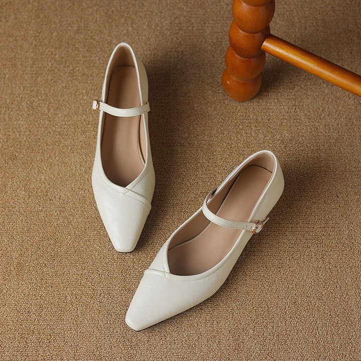 Rosemarie | Elegant Pointed Toe Mary Jane Flats With Ankle Strap